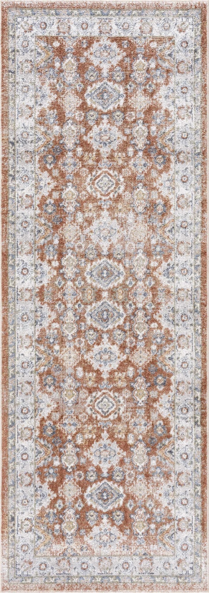 Rust, Silver and Charcoal Traditional Oushak Washable Area Rug - The Rug Decor
