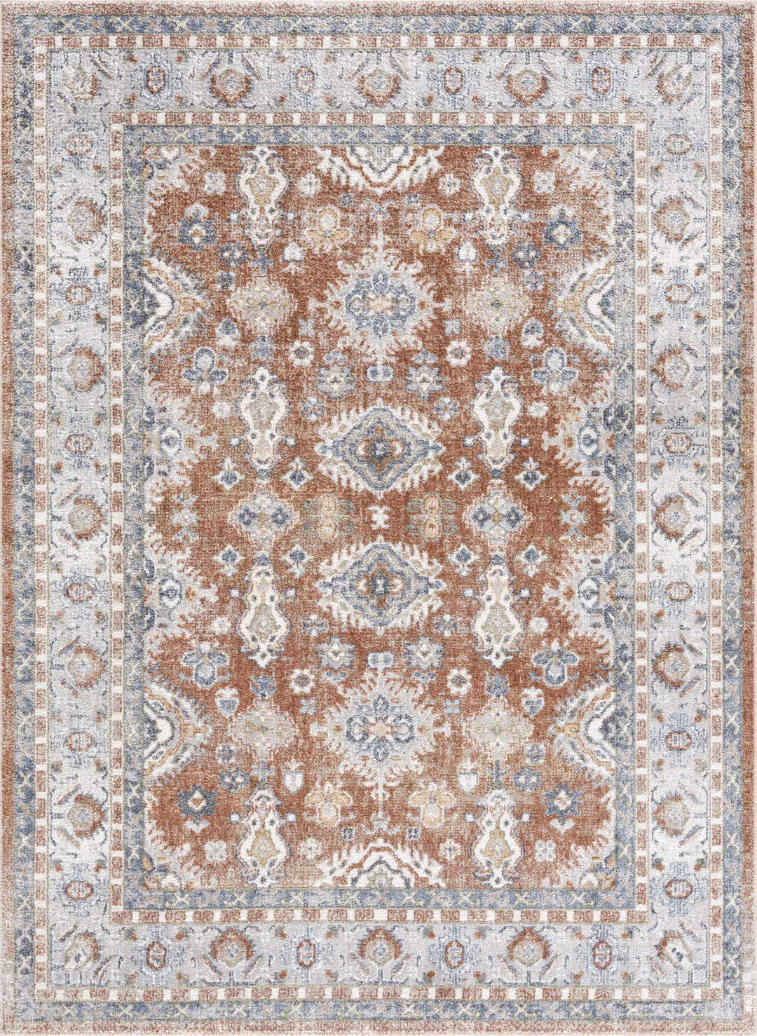 Rust, Silver and Charcoal Traditional Oushak Washable Area Rug - The Rug Decor