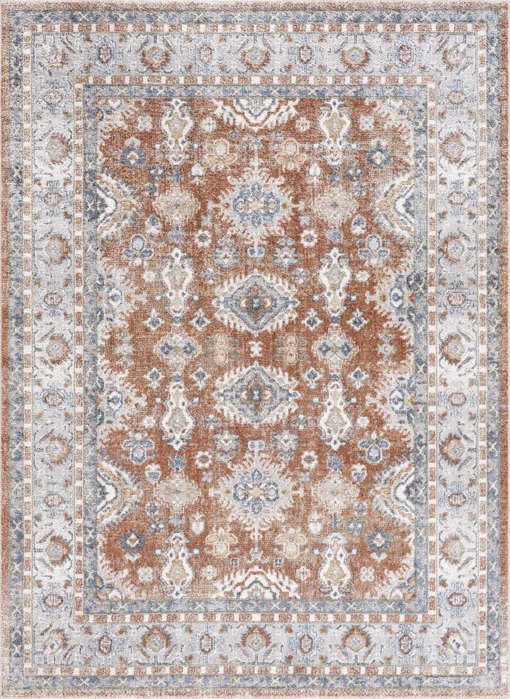 Rust, Silver and Charcoal Traditional Oushak Washable Area Rug - The Rug Decor