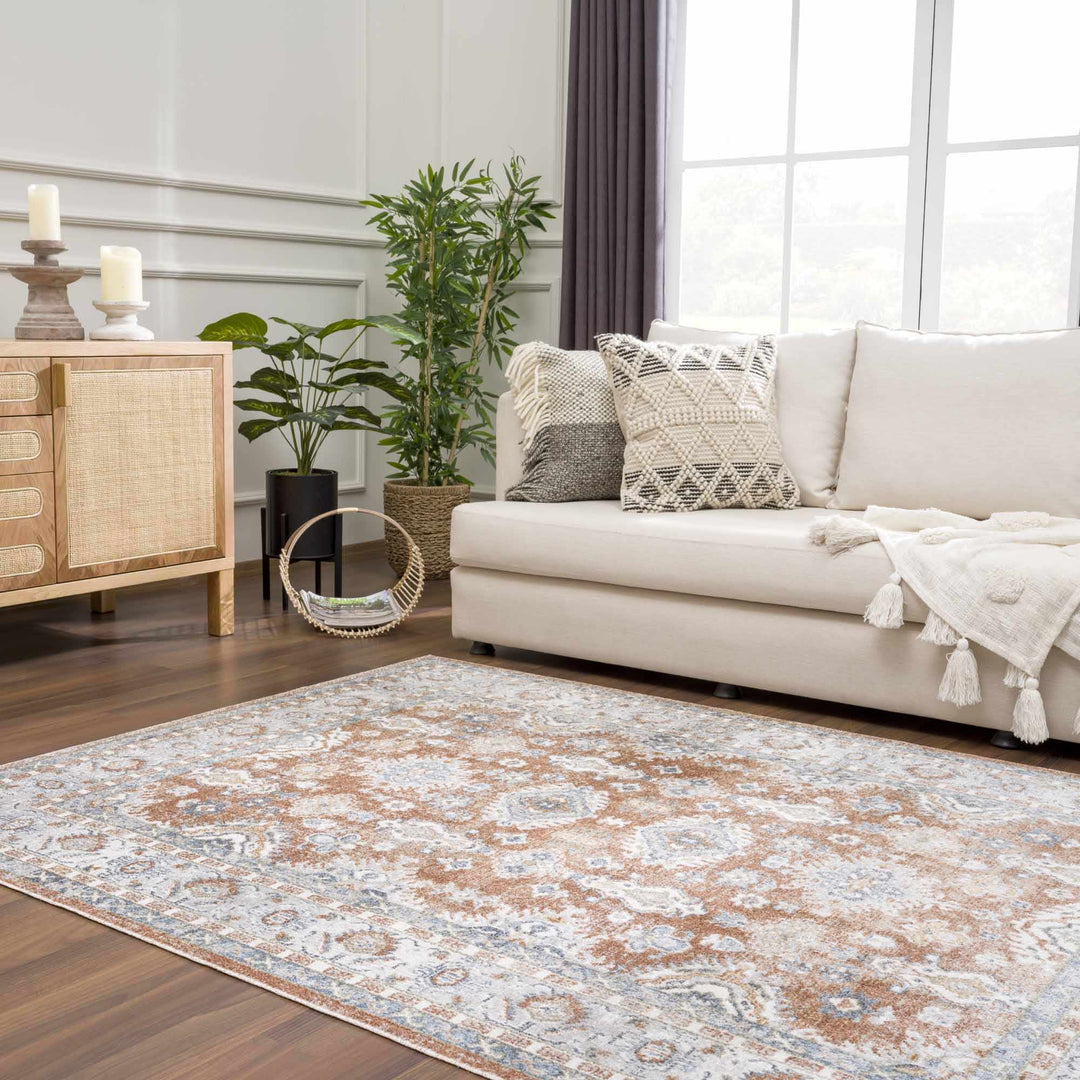 Rust, Silver and Charcoal Traditional Oushak Washable Area Rug - The Rug Decor
