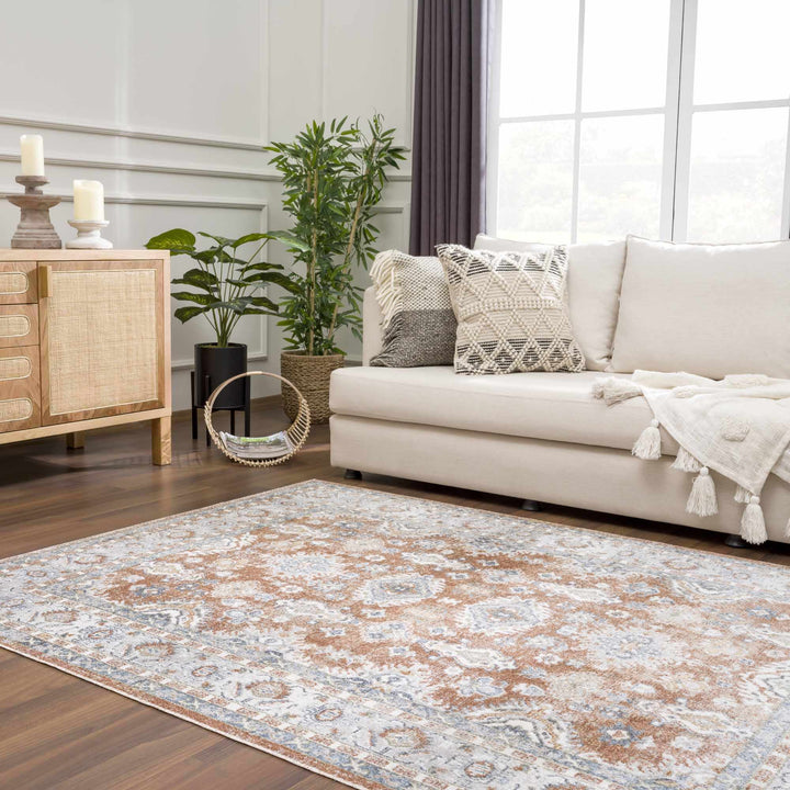Rust, Silver and Charcoal Traditional Oushak Washable Area Rug - The Rug Decor