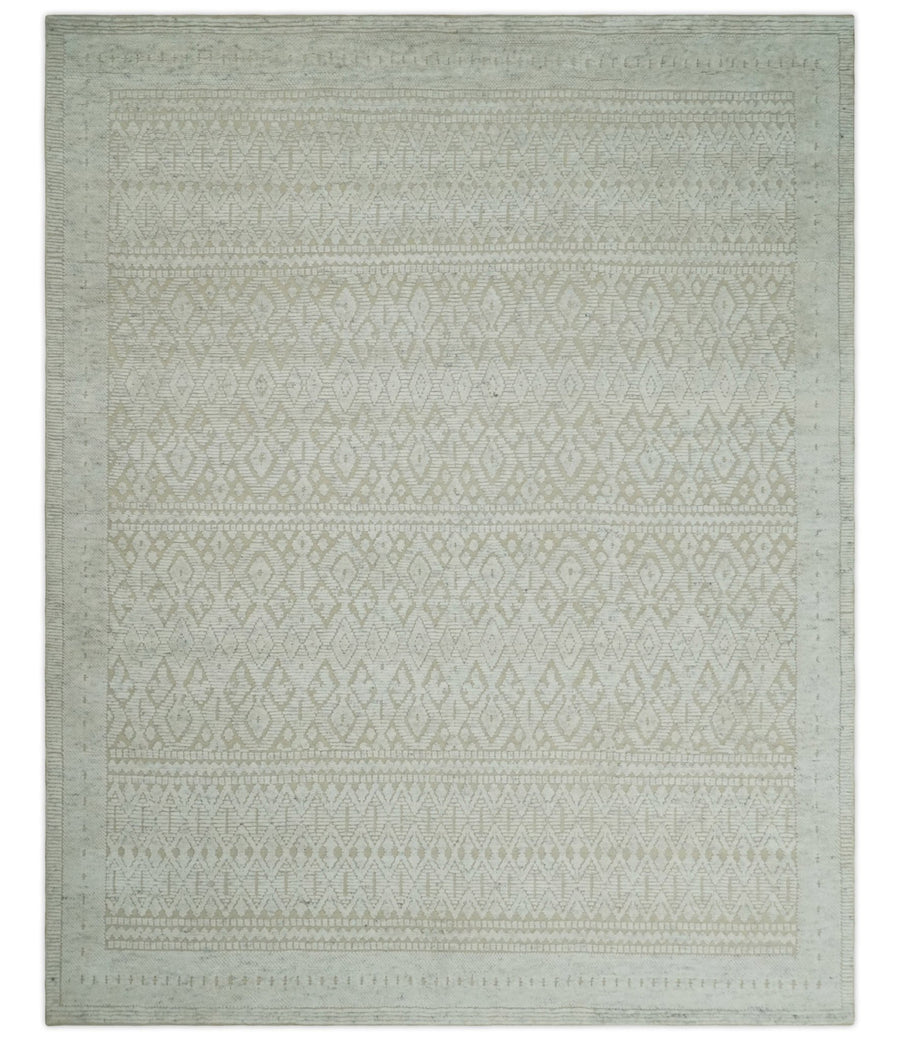 Shabby Chic 8x10 Hand Knotted Woolen Modern Contemporary Beige and Ivory Tribal Area Rug | TRI53742 - The Rug Decor