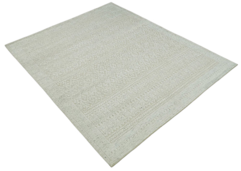 Shabby Chic 8x10 Hand Knotted Woolen Modern Contemporary Beige and Ivory Tribal Area Rug | TRI53742 - The Rug Decor