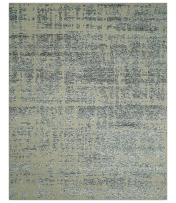 Shabby Chic 8x10 Hand Knotted Woolen Modern Contemporary Beige and Silver Tribal Area Rug | TRI53743 - The Rug Decor