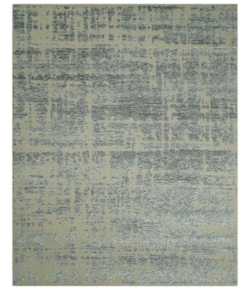 Shabby Chic 8x10 Hand Knotted Woolen Modern Contemporary Beige and Silver Tribal Area Rug | TRI53743 - The Rug Decor