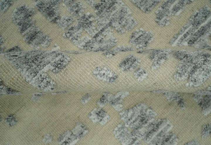 Shabby Chic 8x10 Hand Knotted Woolen Modern Contemporary Beige and Silver Tribal Area Rug | TRI53743 - The Rug Decor