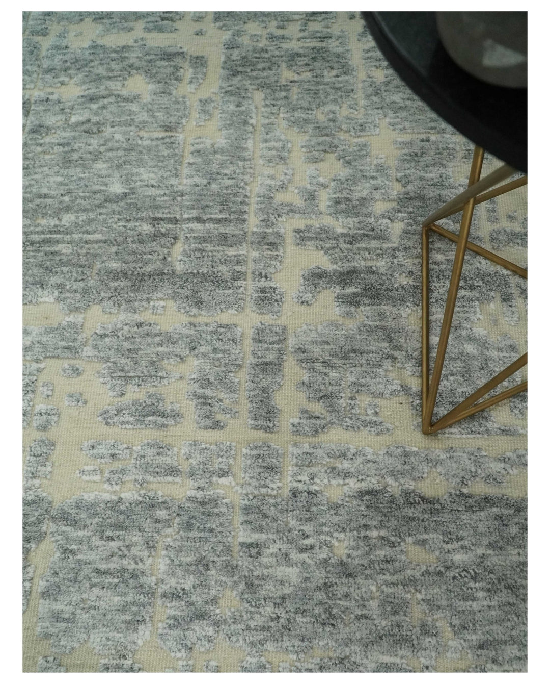 Shabby Chic 8x10 Hand Knotted Woolen Modern Contemporary Beige and Silver Tribal Area Rug | TRI53743 - The Rug Decor