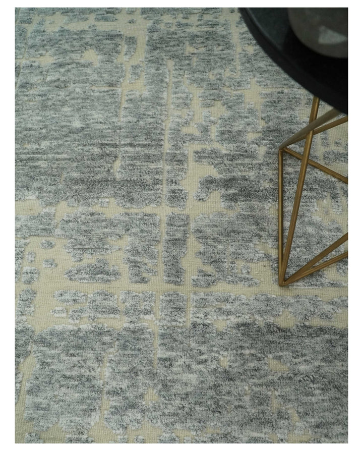 Shabby Chic 8x10 Hand Knotted Woolen Modern Contemporary Beige and Silver Tribal Area Rug | TRI53743 - The Rug Decor