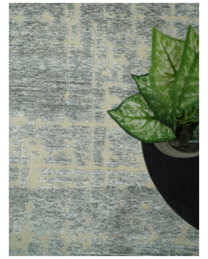 Shabby Chic 8x10 Hand Knotted Woolen Modern Contemporary Beige and Silver Tribal Area Rug | TRI53743 - The Rug Decor