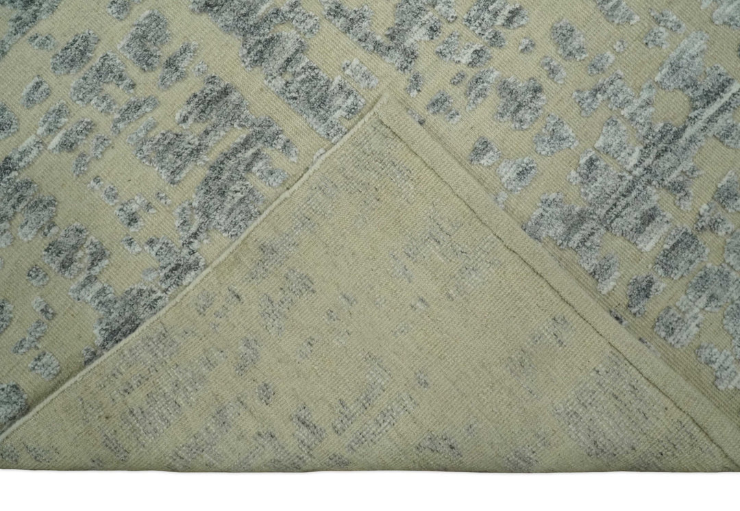 Shabby Chic 8x10 Hand Knotted Woolen Modern Contemporary Beige and Silver Tribal Area Rug | TRI53743 - The Rug Decor