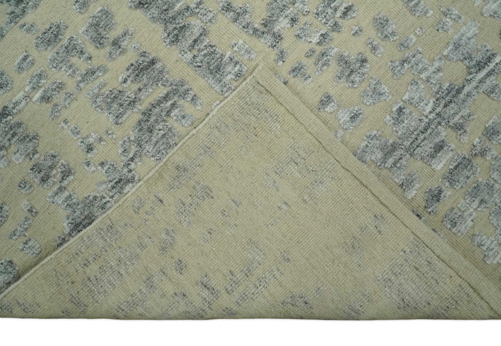 Shabby Chic 8x10 Hand Knotted Woolen Modern Contemporary Beige and Silver Tribal Area Rug | TRI53743 - The Rug Decor