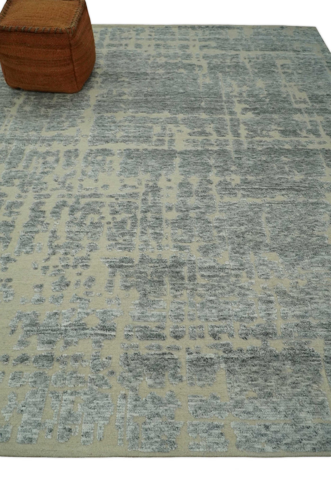 Shabby Chic 8x10 Hand Knotted Woolen Modern Contemporary Beige and Silver Tribal Area Rug | TRI53743 - The Rug Decor