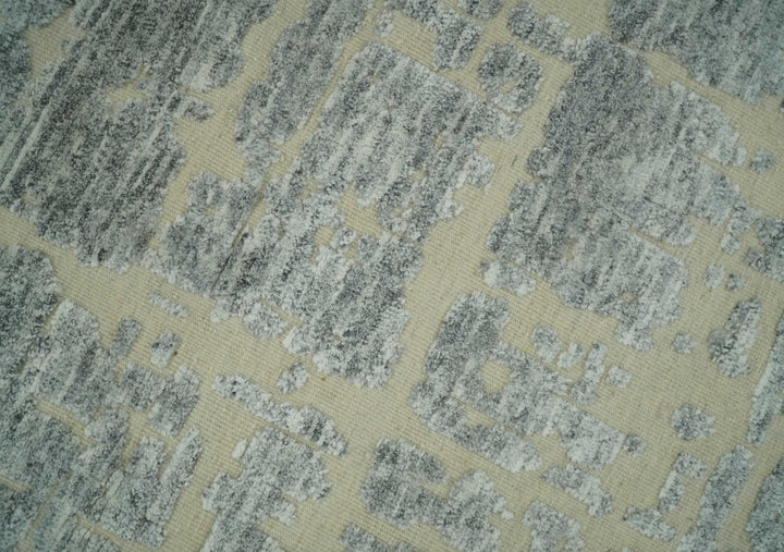 Shabby Chic 8x10 Hand Knotted Woolen Modern Contemporary Beige and Silver Tribal Area Rug | TRI53743 - The Rug Decor