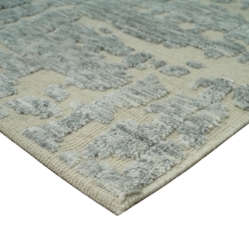 Shabby Chic 8x10 Hand Knotted Woolen Modern Contemporary Beige and Silver Tribal Area Rug | TRI53743 - The Rug Decor