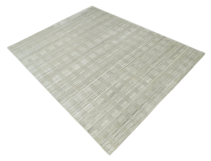 Shaded Beige, Camel and Brown Scandinavian 8x10 Hand Made Blended Wool Flatwoven Area Rug | KE34 - The Rug Decor