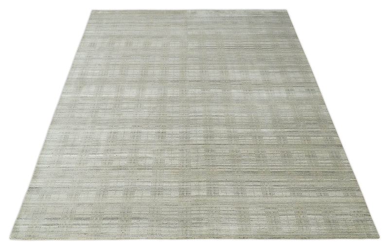 Shaded Beige, Camel and Brown Scandinavian 8x10 Hand Made Blended Wool Flatwoven Area Rug | KE34 - The Rug Decor