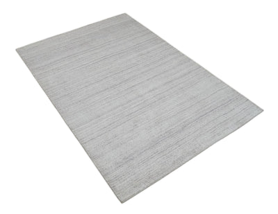 Shaded Solid White and Purple Scandinavian 5x7 Blended Wool Flatwoven Area Rug | HL27 - The Rug Decor