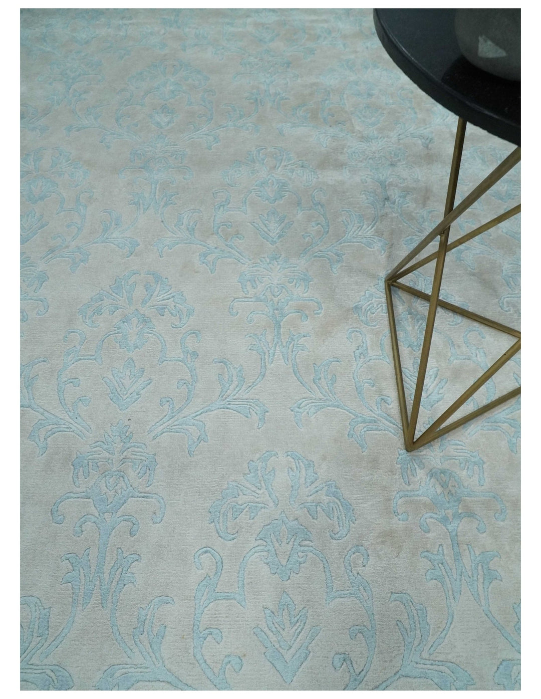 Silky 8x10 Silver and Aqua Handmade Floral Design Art Silk Area Rug | AE26810 - The Rug Decor