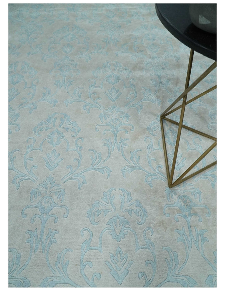 Silky 8x10 Silver and Aqua Handmade Floral Design Art Silk Area Rug | AE26810 - The Rug Decor