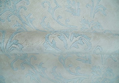 Silky 8x10 Silver and Aqua Handmade Floral Design Art Silk Area Rug | AE26810 - The Rug Decor