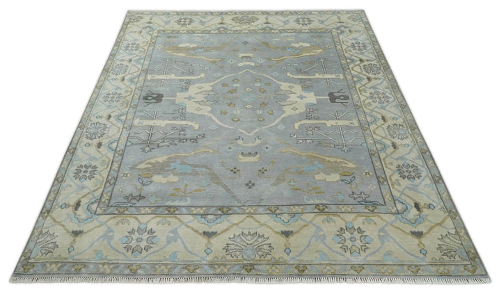 Silver and Beige Hand Knotted 8x10 Oriental Oushak Wool Area Rug, Living Room Rug | TRDCP1152810 - The Rug Decor