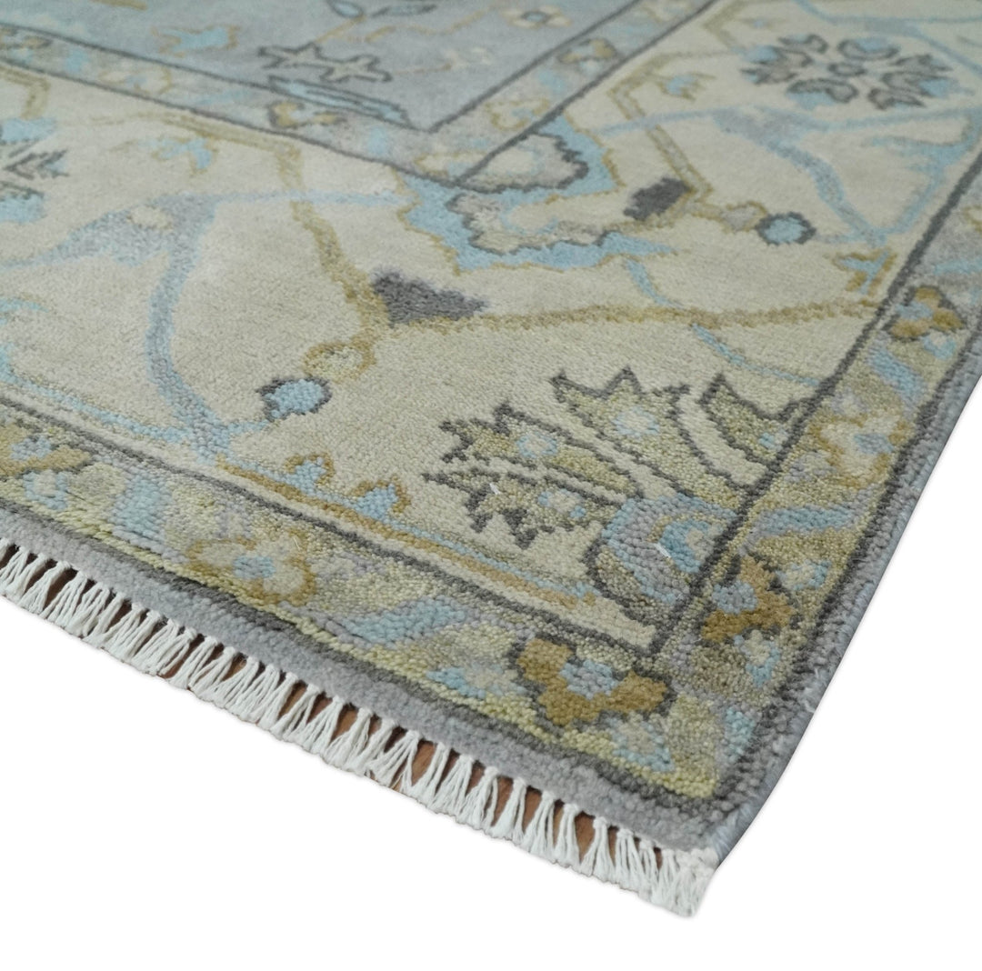 Silver and Beige Hand Knotted 8x10 Oriental Oushak Wool Area Rug, Living Room Rug | TRDCP1152810 - The Rug Decor