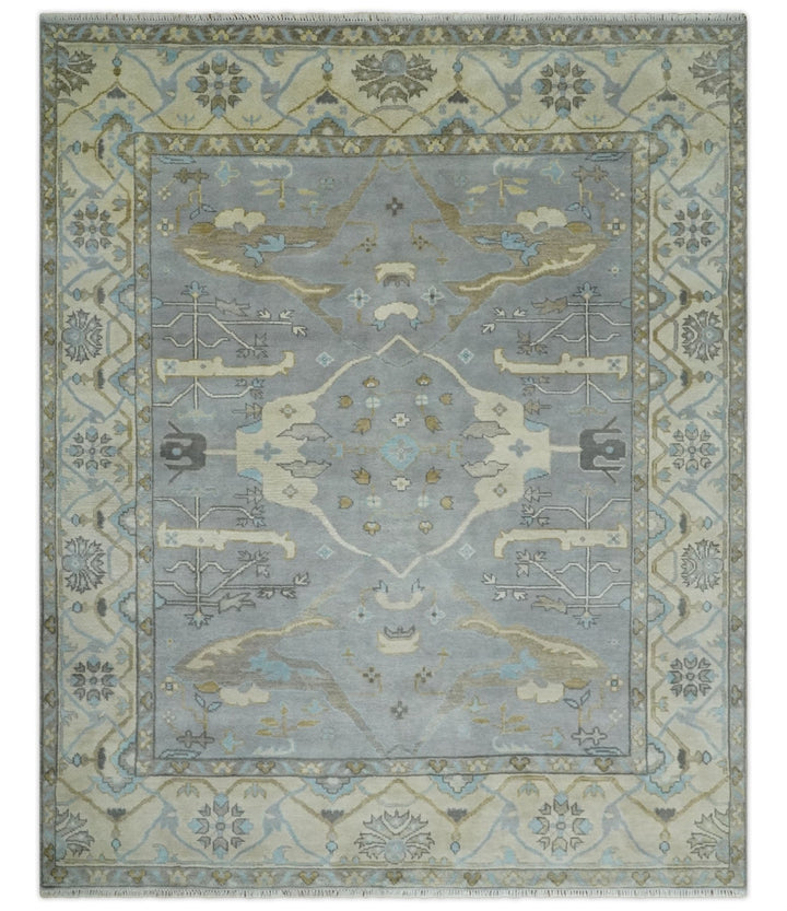 Silver and Beige Hand Knotted 8x10 Oriental Oushak Wool Area Rug, Living Room Rug | TRDCP1152810 - The Rug Decor