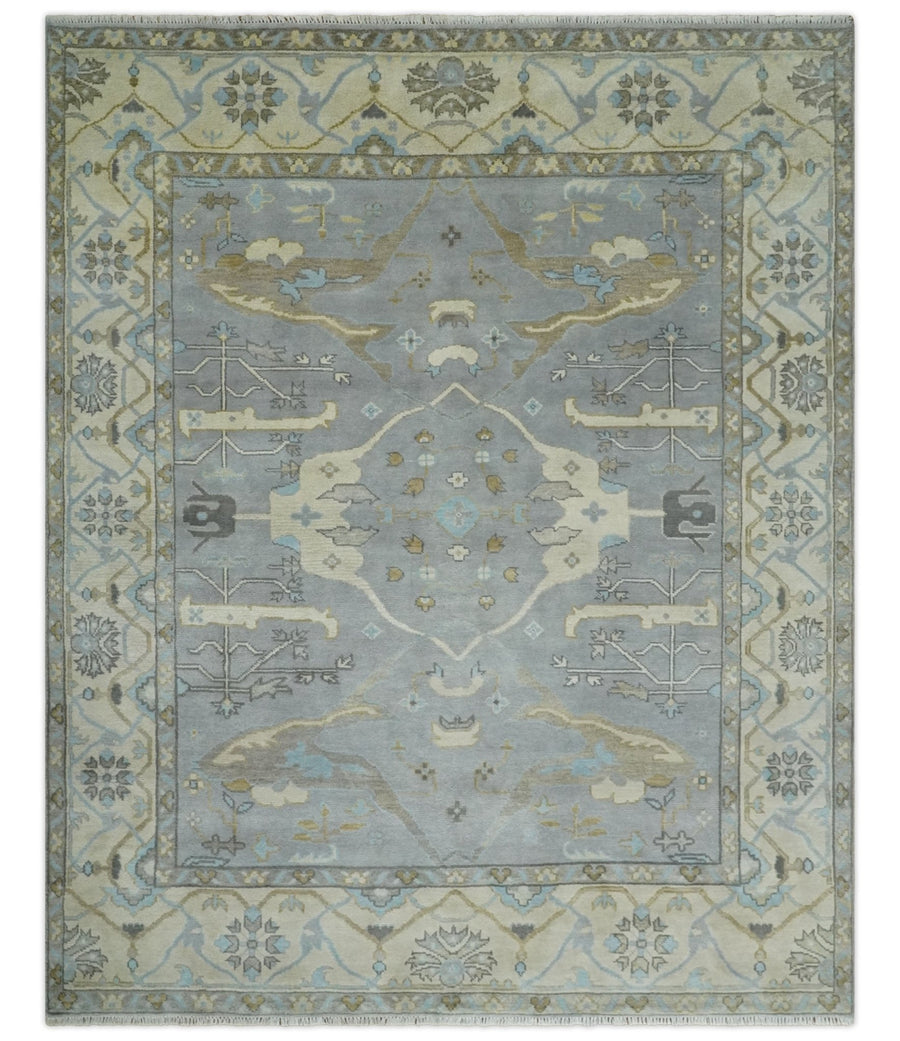 Silver and Beige Hand Knotted 8x10 Oriental Oushak Wool Area Rug, Living Room Rug | TRDCP1152810 - The Rug Decor
