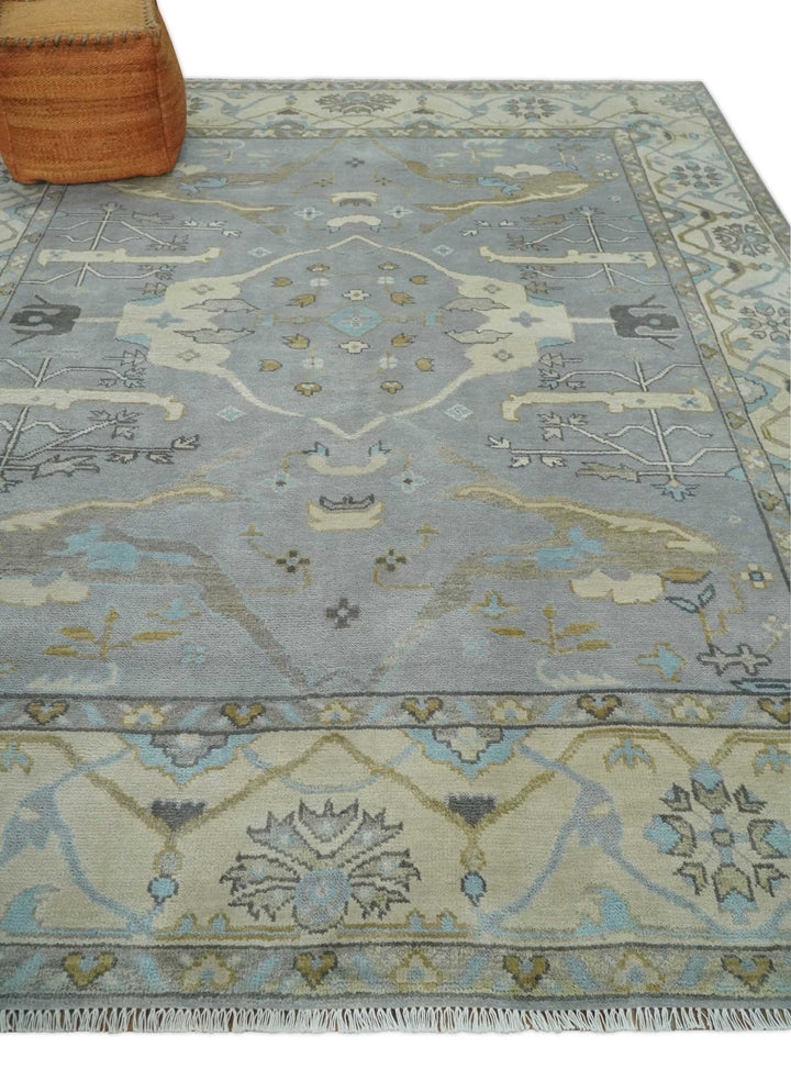 Silver and Beige Hand Knotted 8x10 Oriental Oushak Wool Area Rug, Living Room Rug | TRDCP1152810 - The Rug Decor