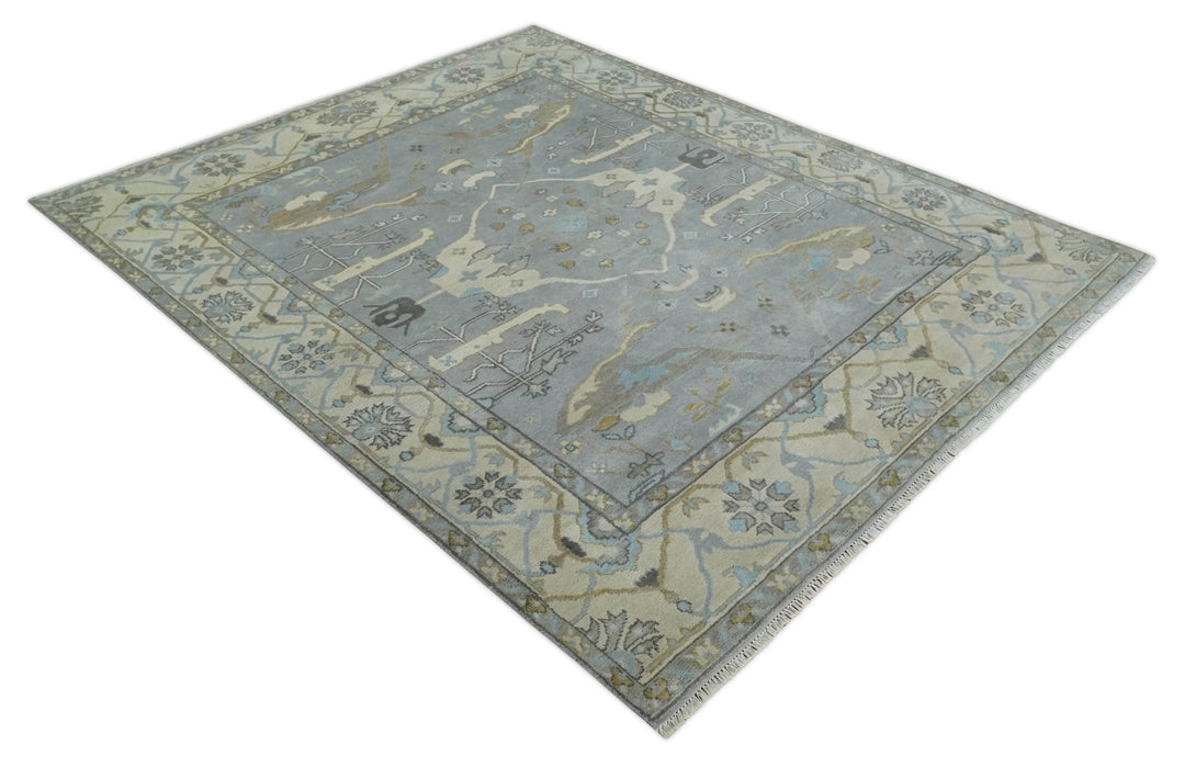 Silver and Beige Hand Knotted 8x10 Oriental Oushak Wool Area Rug, Living Room Rug | TRDCP1152810 - The Rug Decor