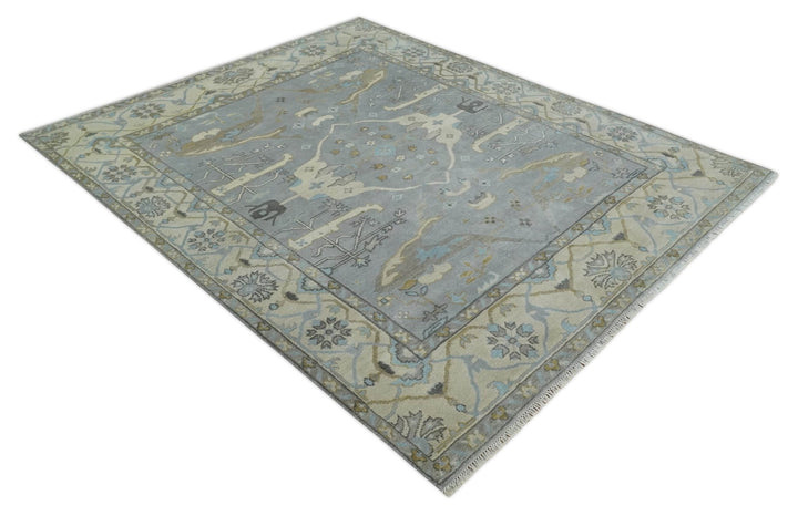 Silver and Beige Hand Knotted 8x10 Oriental Oushak Wool Area Rug, Living Room Rug | TRDCP1152810 - The Rug Decor