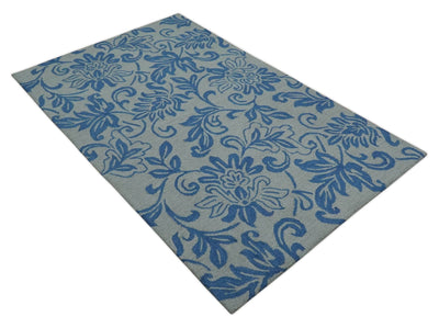 Silver and Blue Multi Size Hand Tufted Floral Farmhouse Wool Area Rug - The Rug Decor