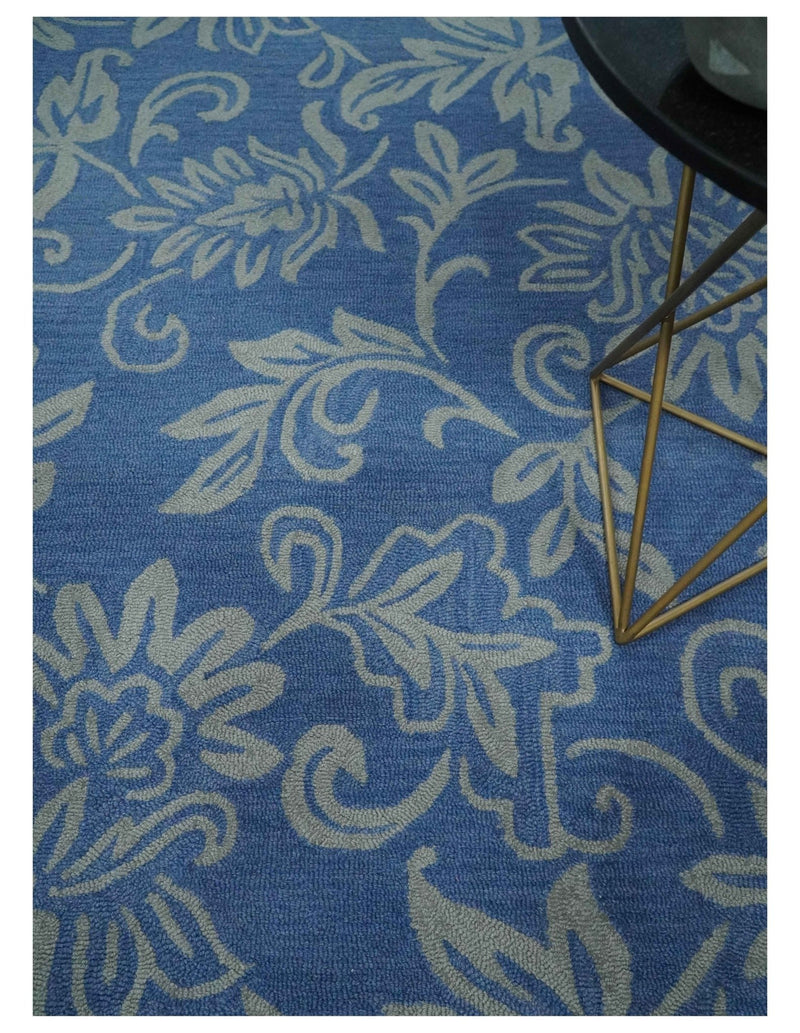 Silver and Blue Multi Size Hand Tufted Floral Farmhouse Wool Area Rug - The Rug Decor