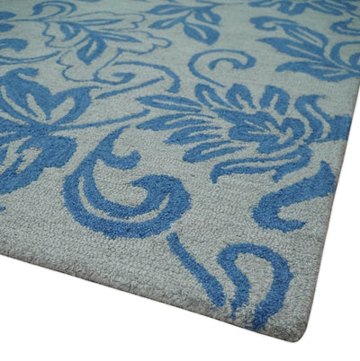 Silver and Blue Multi Size Hand Tufted Floral Farmhouse Wool Area Rug - The Rug Decor