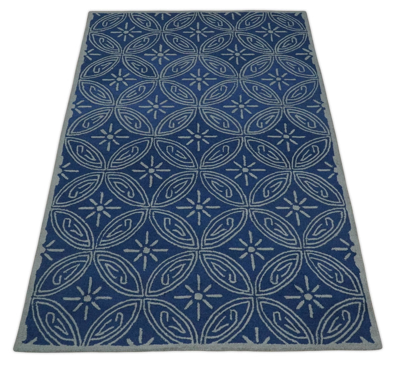 Silver and Blue Multi Size Hand Tufted Tribal Pattern Wool Area Rug - The Rug Decor