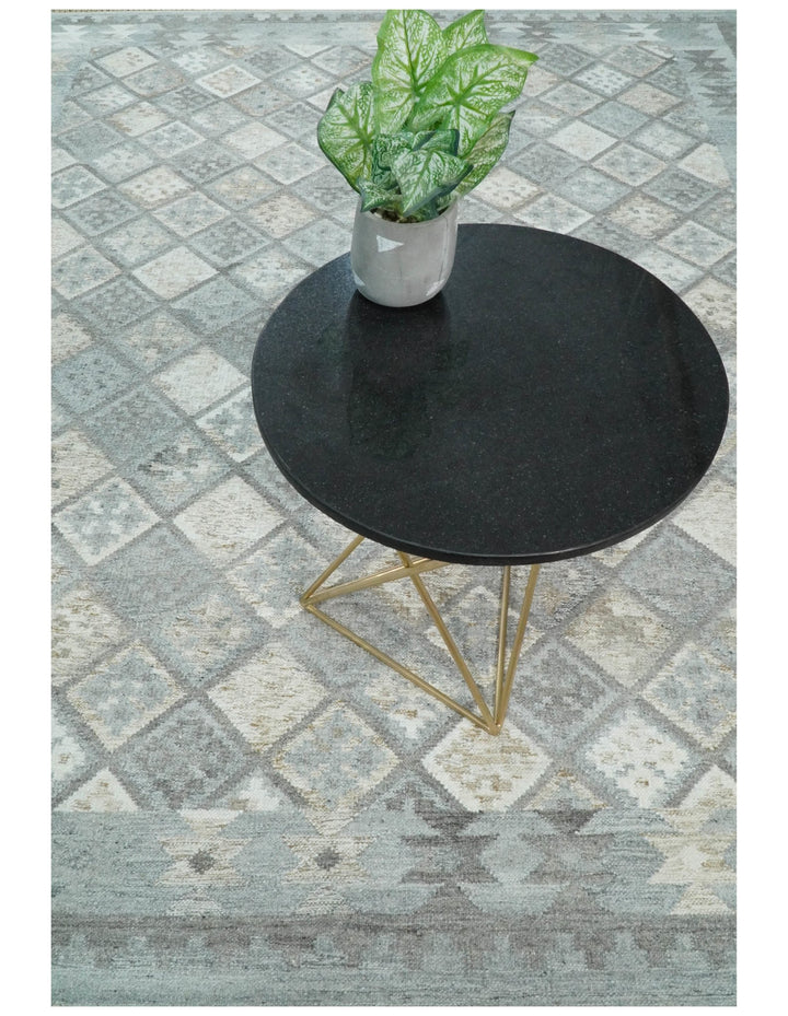 Silver and Brown Kilim Rug made with Fine wool and Viscose | SE3 - The Rug Decor