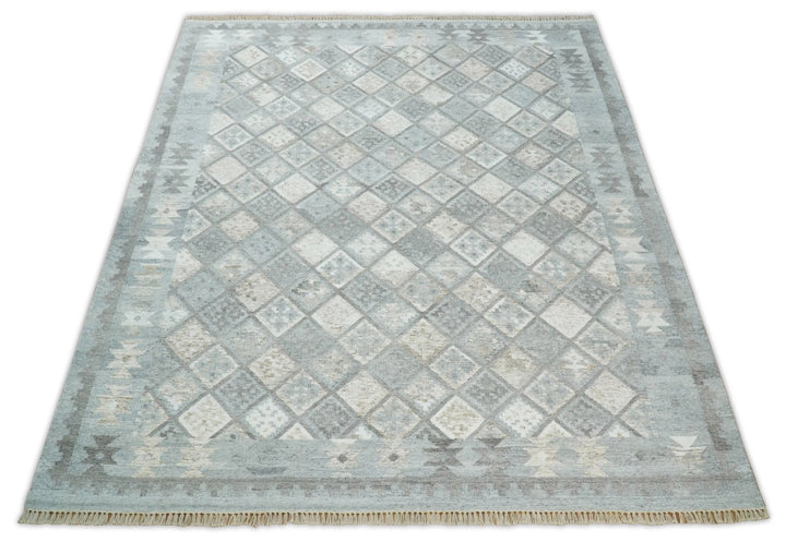 Silver and Brown Kilim Rug made with Fine wool and Viscose | SE3 - The Rug Decor