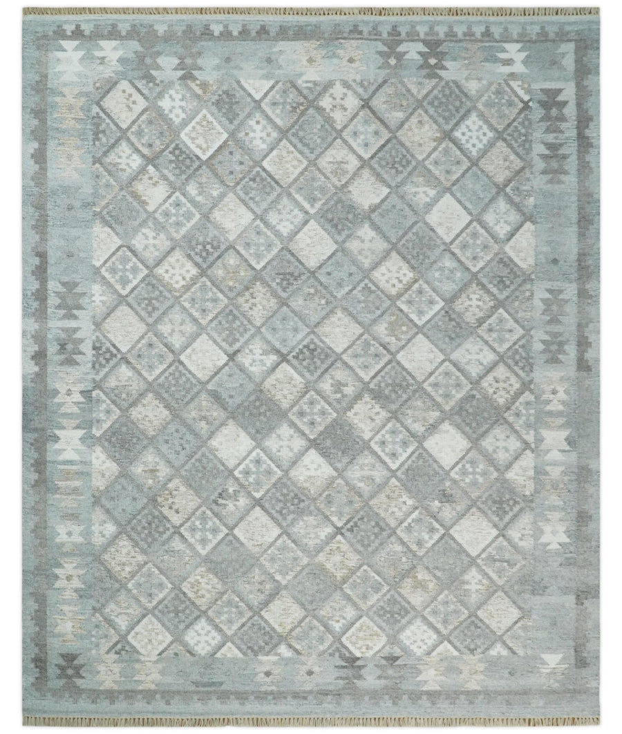 Silver and Brown Kilim Rug made with Fine wool and Viscose | SE3 - The Rug Decor