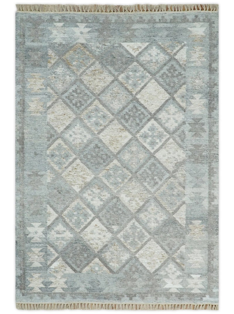 Silver and Brown Kilim Rug made with Fine wool and Viscose | SE3 - The Rug Decor