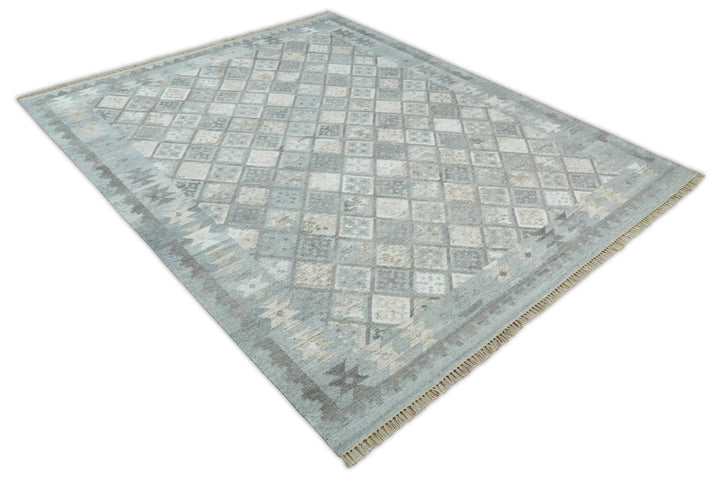 Silver and Brown Kilim Rug made with Fine wool and Viscose | SE3 - The Rug Decor