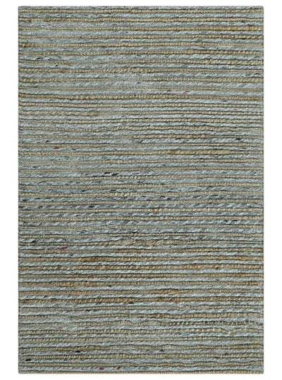Silver and Brown Stripes Jute and Wool Hand Woven 3x5, 5x8, 6x9, 8x10 and 9x12 Layering Area Rug | UL76 - The Rug Decor