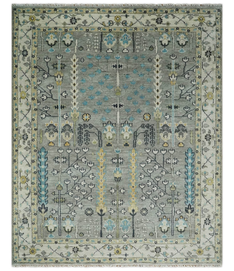 Silver and Ivory 8x10, 9x12, 10x14 and 12x15 Hand Knotted Traditional Persian Vintage Oushak Wool Rug | TRDCP870810 - The Rug Decor
