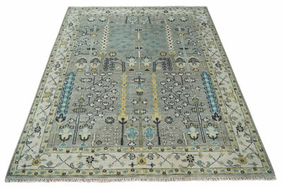 Silver and Ivory 8x10, 9x12, 10x14 and 12x15 Hand Knotted Traditional Persian Vintage Oushak Wool Rug | TRDCP870810 - The Rug Decor