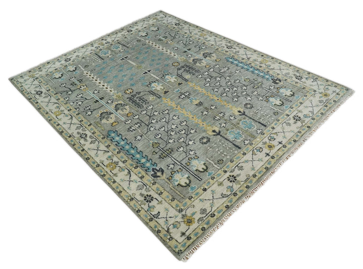 Silver and Ivory 8x10, 9x12, 10x14 and 12x15 Hand Knotted Traditional Persian Vintage Oushak Wool Rug | TRDCP870810 - The Rug Decor