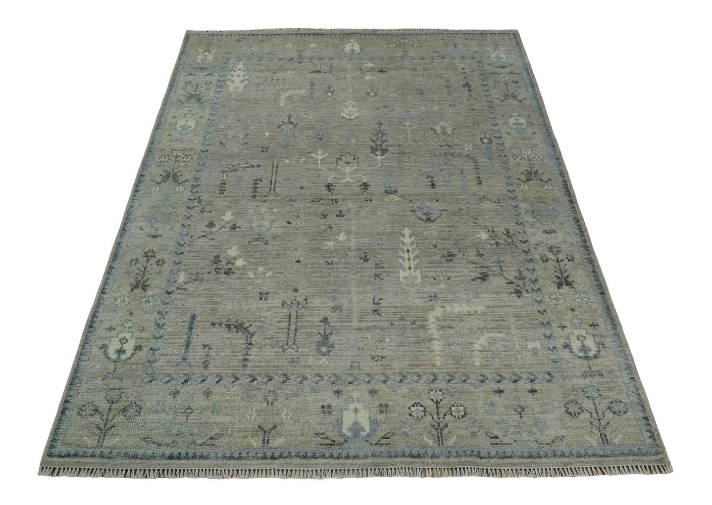Silver and Olive 8x10 Antique Hand Knotted Turkish Design Area Rug - The Rug Decor
