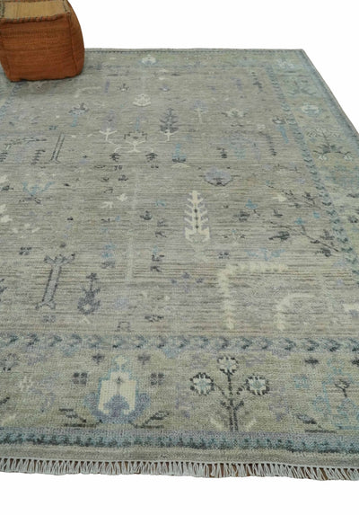 Silver and Olive 8x10 Antique Hand Knotted Turkish Design Area Rug - The Rug Decor