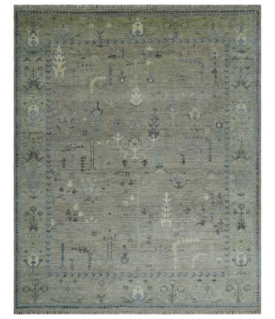 Silver and Olive 8x10 Antique Hand Knotted Turkish Design Area Rug - The Rug Decor