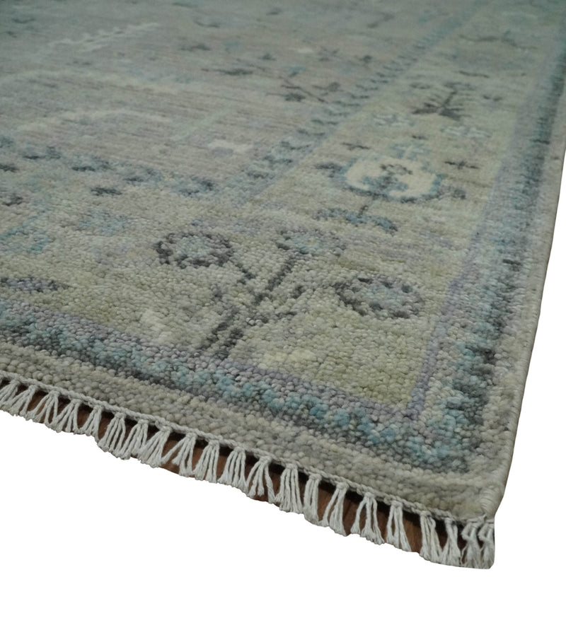 Silver and Olive 8x10 Antique Hand Knotted Turkish Design Area Rug - The Rug Decor