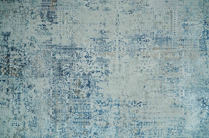 Silver, Blue and Olive Antique Finish, Vintage look, Art Silk Area Rug, Living Room Rug | TRDMM3 - The Rug Decor