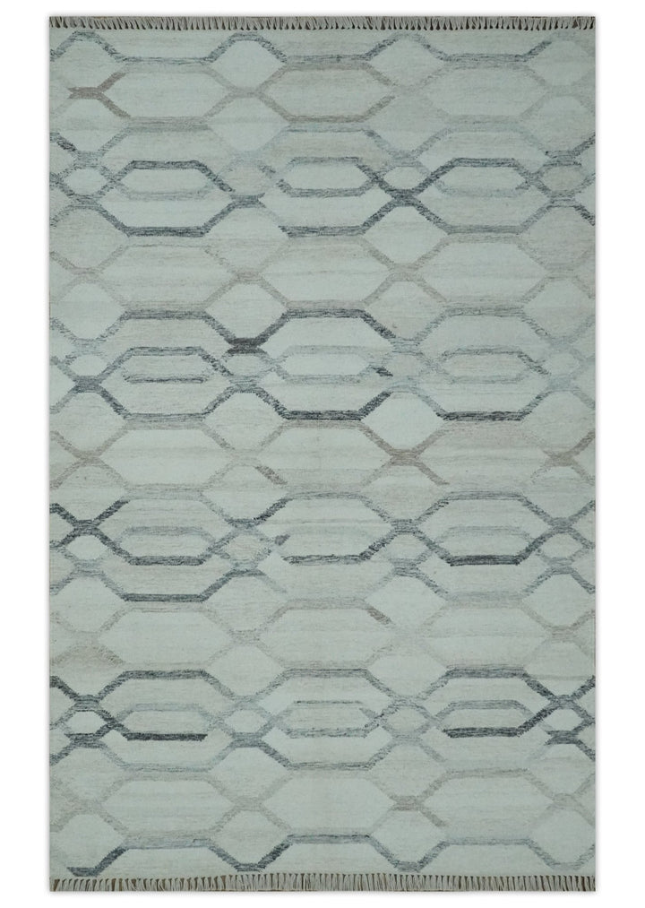 Silver, Brown and Charcoal Modern Geometrical Design 5x8 Hand Woven Dari wool Area Rug - The Rug Decor